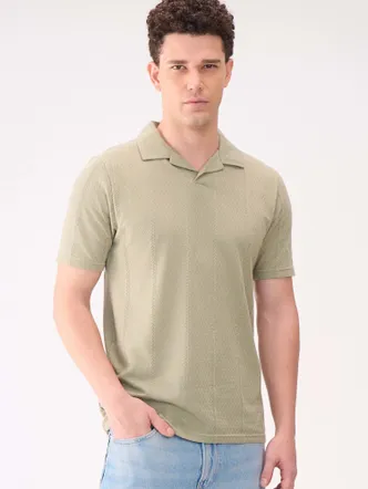 Textured Pistachio Green Polo T-Shirt Casual