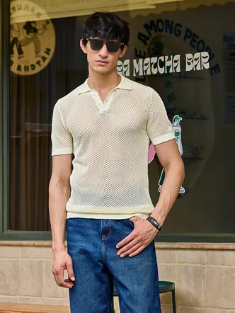 Slim Fit Light Cream Cotton Polo Shirt