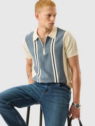 Men's Slim Fit Striped Polo T-Shirt