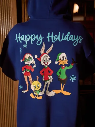 Looney Tunes Men's Pullover Hoodie - Navy
