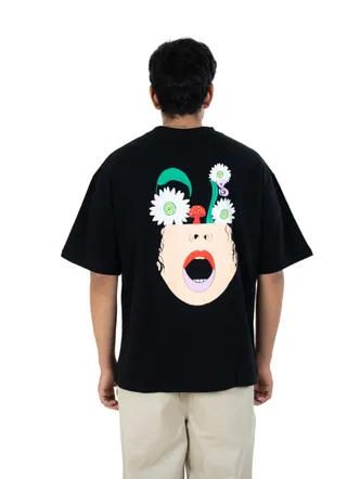 Unisex Black Graphic Print Oversized T-Shirt