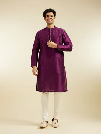 Royal Purple Sequin Embellished Men's Kurta
