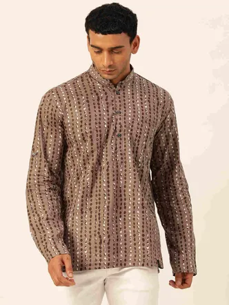 Men's Muted Taupe Grey Organic Ethnic Kurta
