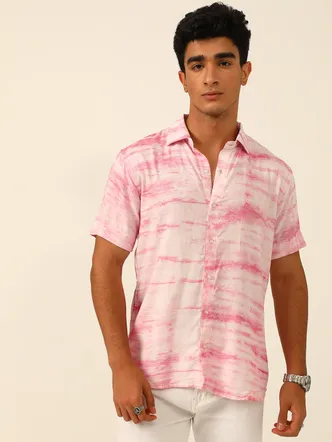 Pastel Pink Men's Casual Tie & Dye Shirt