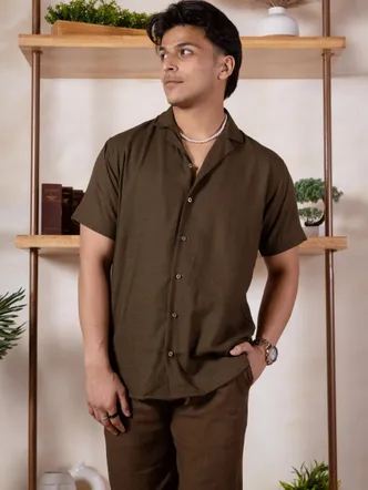 Men's Military Green V-Neck Resort Shirt