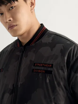 Men's Black Camouflage Bomber Jacket - Streetwear