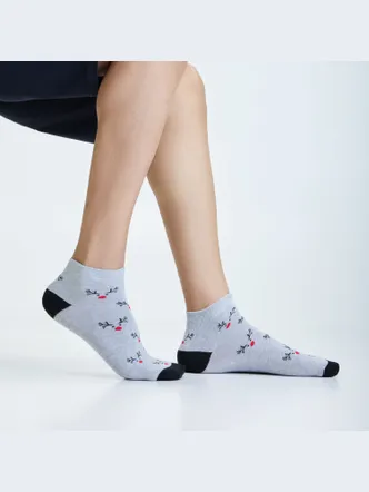Grey Rudolph Christmas Ankle Socks for Women