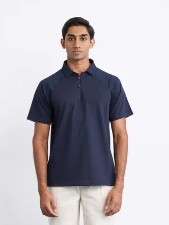Navy Men's Cotton Polo T-Shirt, Casual