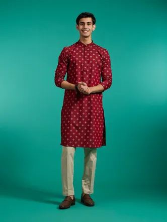 Deep Maroon Brocade Ethnic Men's Kurta