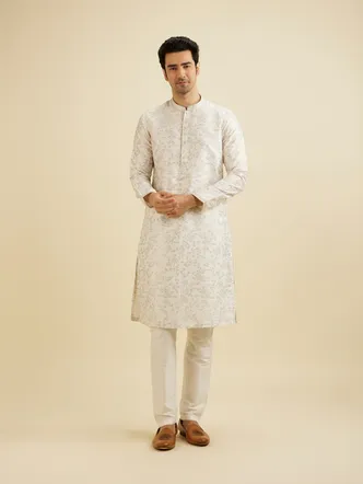 Cream Silk Kurta Set for Men - Wedding