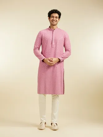 Men's Dusty Pink Chikankari Pathani Kurta