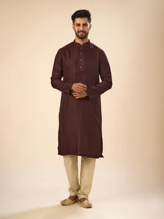 Gleaming Deep Wine Jacquard Pathani Kurta Set