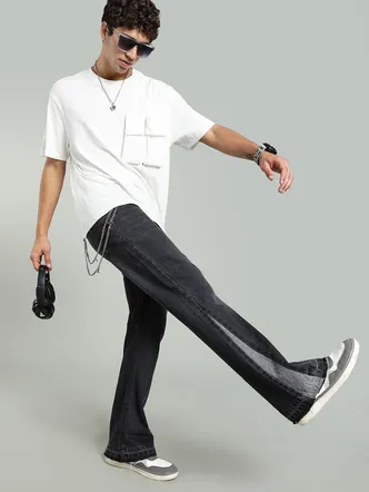 Men's Charcoal Grey Wide Leg Bell Bottoms