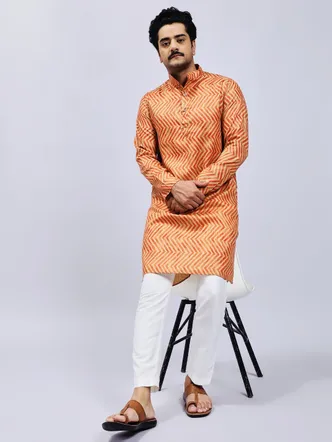 Vibrant Orange Chevron Indo Western Kurta