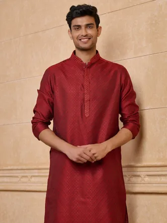 Maroon Jacquard Men's Kurta Set for Wedding
