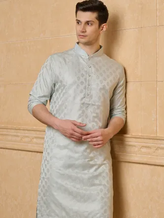 Light Sky Blue Henley Neck Kurta Set