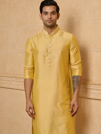 Warm Mustard Yellow Cotton Kurta Set for Men