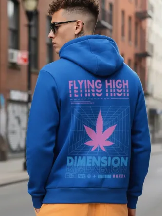 Men's Royal Blue Graphic Print Pullover Hoodie