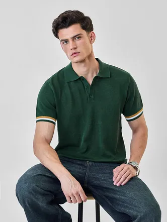 Men's Forest Green Cotton Polo T-Shirt