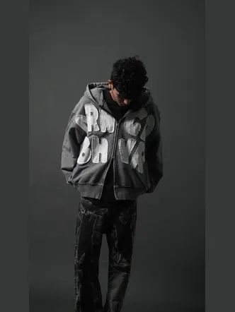 Medium Grey Oversized Zip Neck Streetwear Hoodie