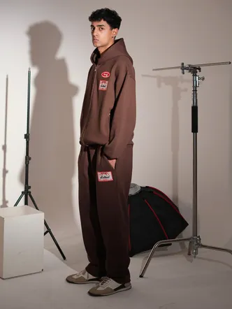 Chocolate Brown Zip Neck Men's Co-Ord Set