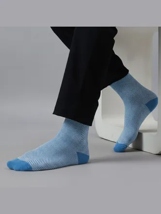 Men's Light Blue Herringbone Mid-Calf Socks