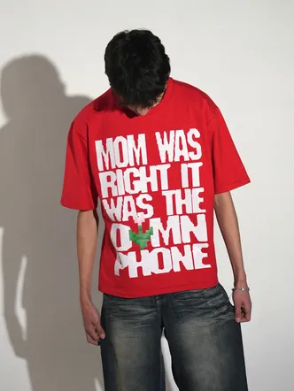 Red Oversized Graphic Print Crew Neck T-Shirt