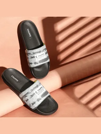 CHUPPS Men's Black Grey Velcro Sliders