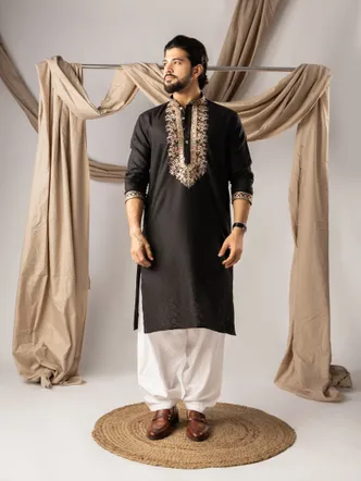 Classic Black Pathani Kurta Set for Men