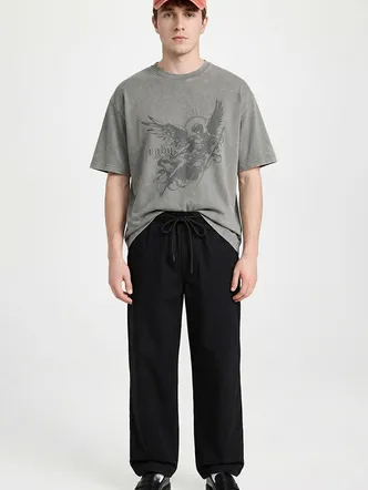 Men's Black Relaxed Fit Drawstring Chinos