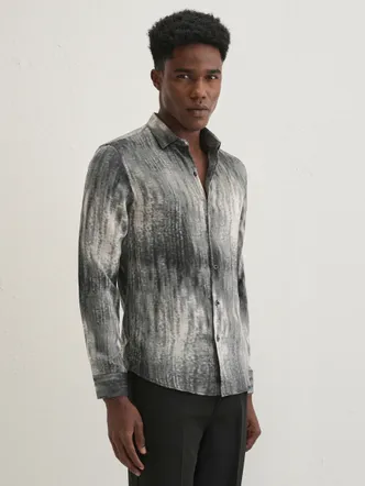 Grey Acid Wash Abstract Men's Dress Shirt