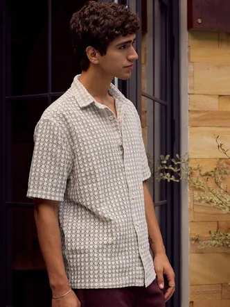 Men's Off White Cuban Collar Shirt