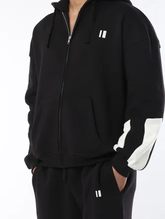 Unisex Black Oversized Zip Neck Hoodie