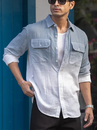 Men's Light Grey Gradient Long Sleeve Shirt