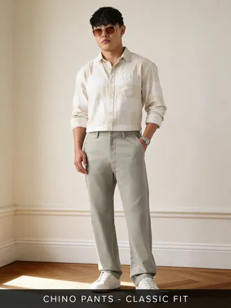 Men's Stone Beige Straight Fit Chinos