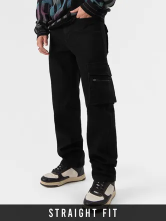 Men's Black Cargo Jeans - Streetwear Casual