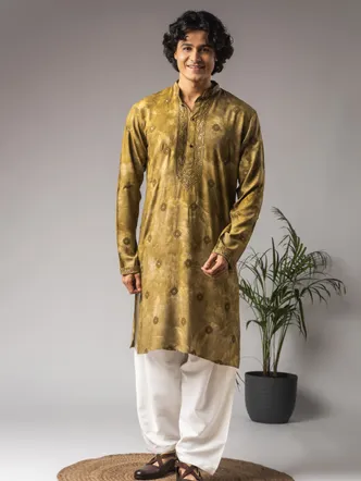 Olive Green Ethnic Pathani Kurta for Men
