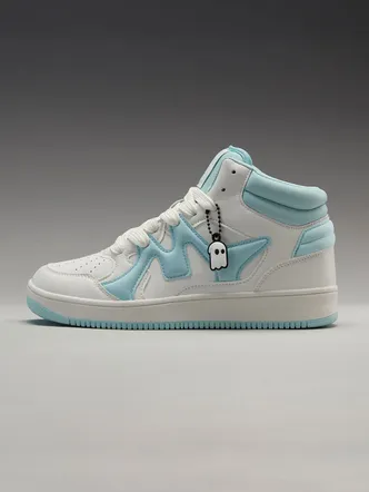 Men's High Top Sneakers - White/Light Sky Blue