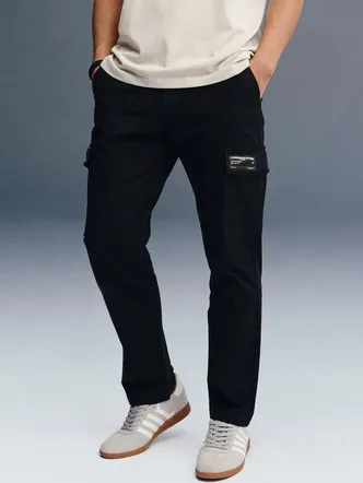 Black Mid Rise Regular Fit Men's Cargos