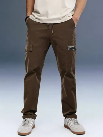 Men's Dark Brown Mid-Rise Cargo Pants