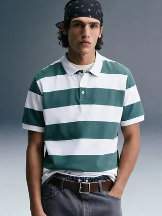 Men's Forest Green Striped Polo Shirt