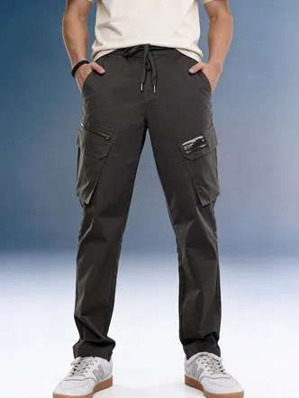 Charcoal Grey Men's Mid-Rise Cargo Pants