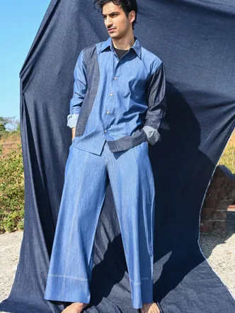 Men Denim Co Ord Set - Light Indigo