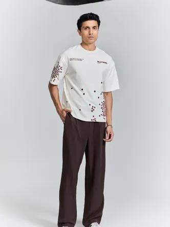 Unisex Off White Polka Dot Oversized T-Shirt