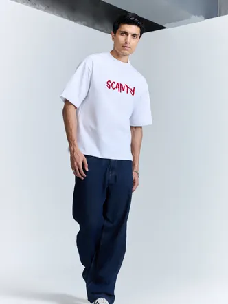 White Oversized Crew Neck Typography T-Shirt