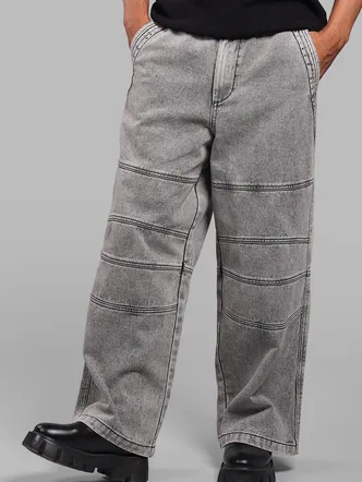 Charcoal Baggy Denim Parachute Jeans for Men