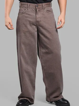 Men's Wide Leg Mid Rise Brown Jeans