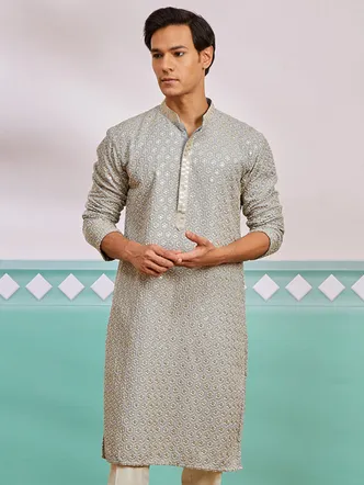 Light Gray Pathani Kurta - Men’s Wedding Wear