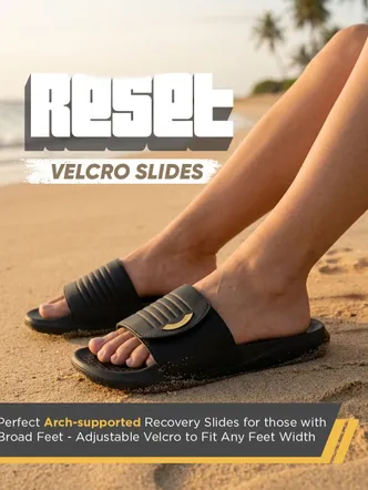 Unisex Jet Black Velcro Sliders - Casual