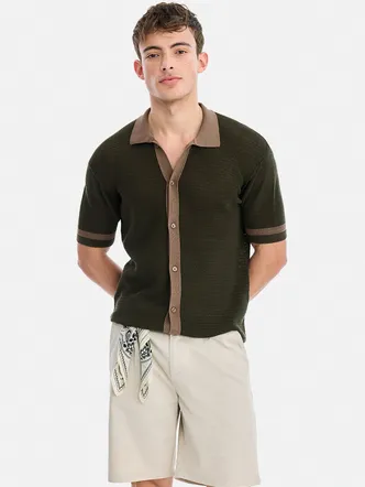 Men's Forest Green Textured Cotton Button Shirt